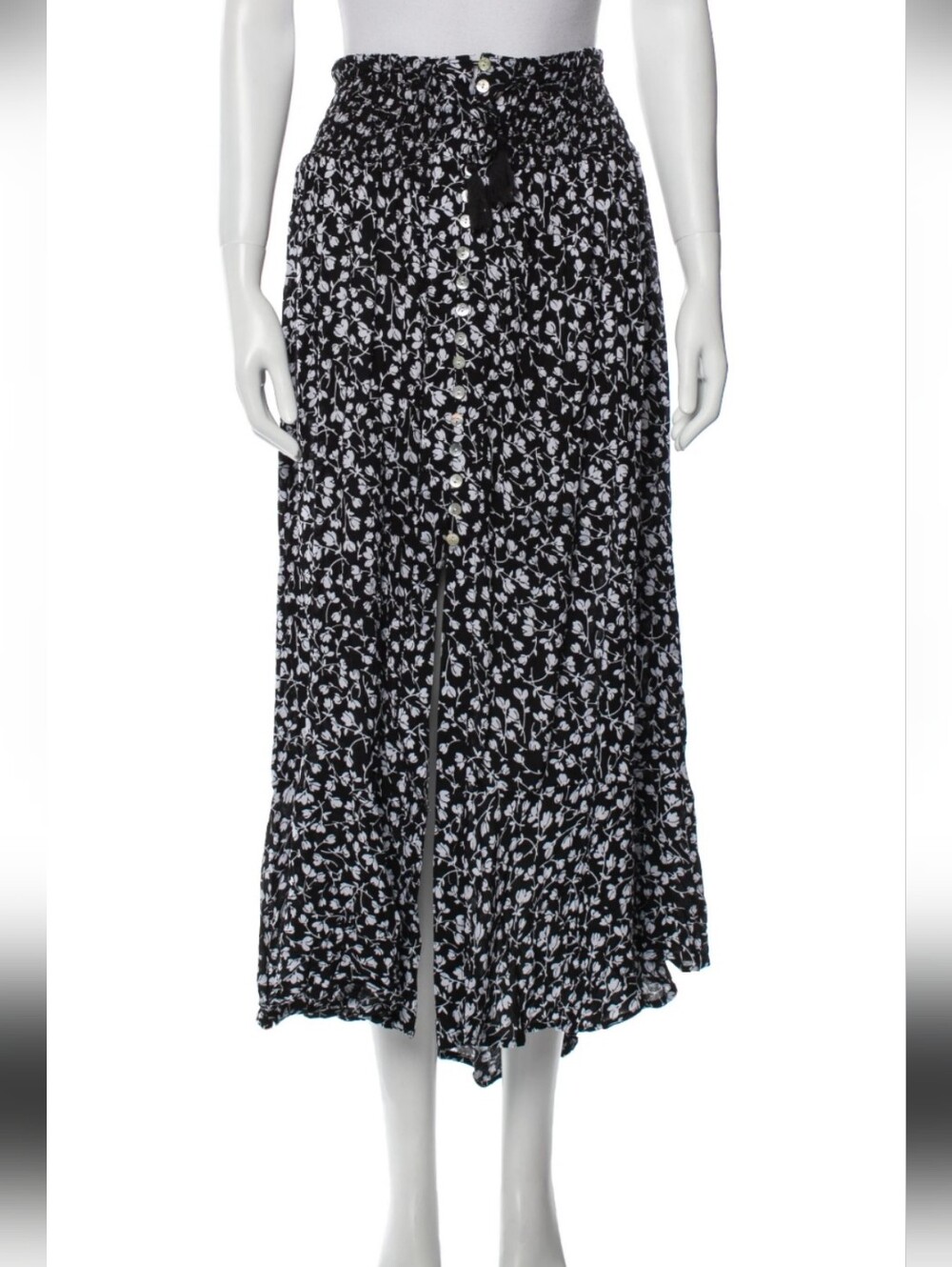 Rachel Zoe Floral Front Slit Buttons Tassels Elastic Band Midi Maxi Skirt S